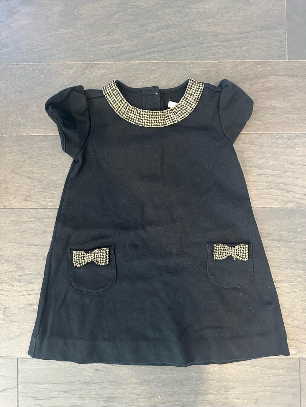 Janie and Jack Black Dress with Houndstooth Trim and Pocket Bows size 18-24 m